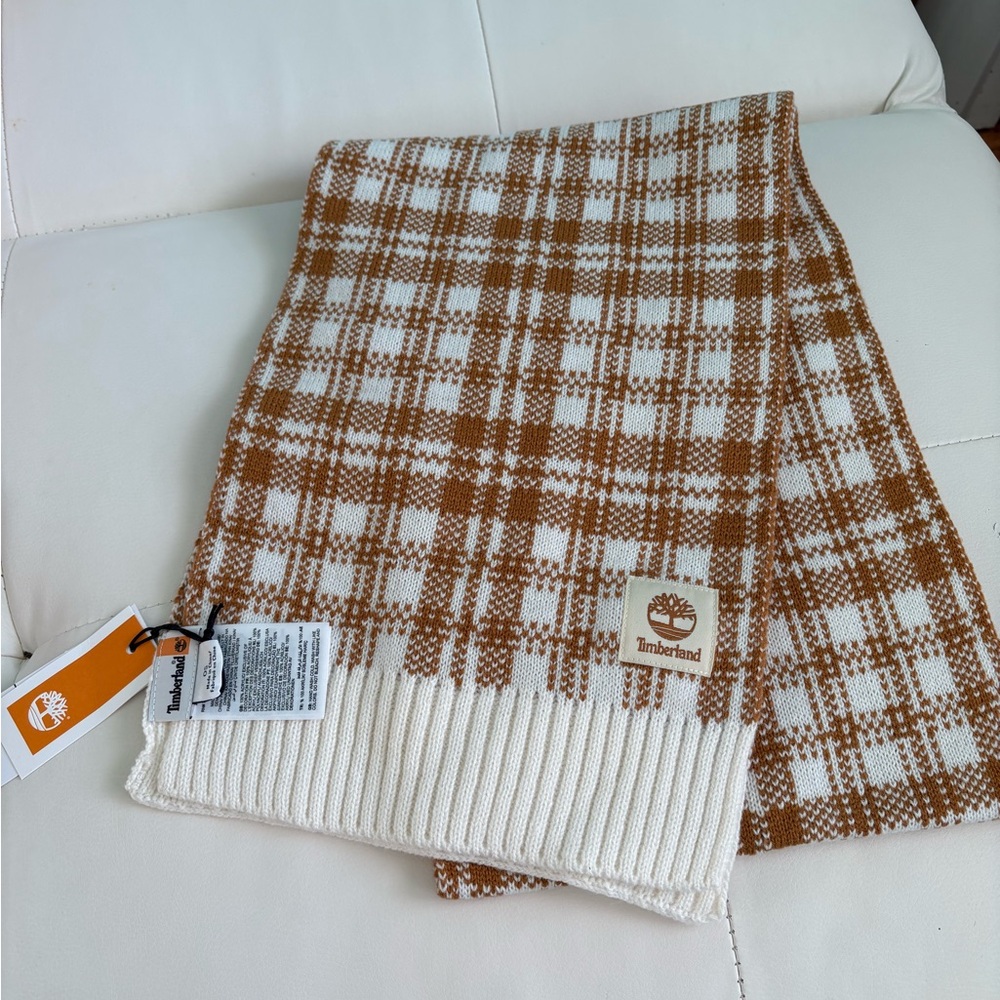 Timberland Plaid Scarf in Brown and White